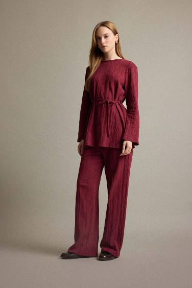 بنطلون وايد ليج برجل واسع خمري