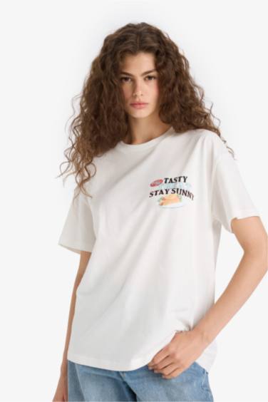 تيشيرت نص ردن اوفر سايز بياخة مستديرة وطبعة من الخلف