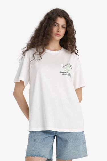 Oversize Fit Crew Neck Back Printed T-Shirt