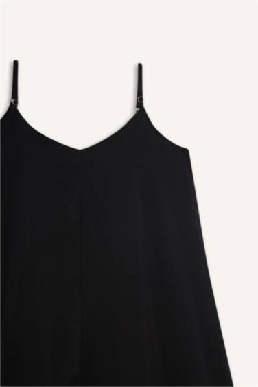 فستان ميدي نسيج مشروط بياقة V بدون ردن