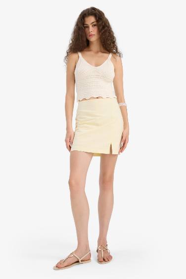 Pencil Skirt Linen Look Lined Normal Waist Mini Skirt