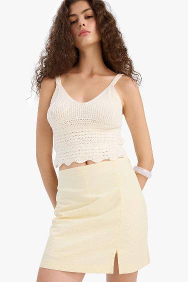 Pencil Skirt Linen Look Lined Normal Waist Mini Skirt