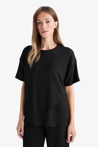 Regular Fit Bisiklet Yaka Bürümcük Kısa Kollu Tişört