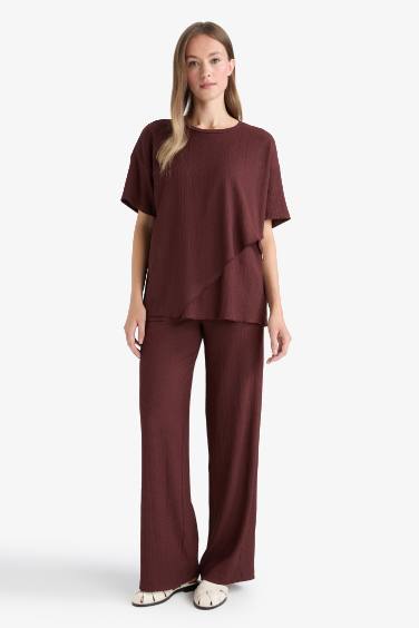 Regular Fit Crew Neck Crepe Short Sleeve T-Shirt