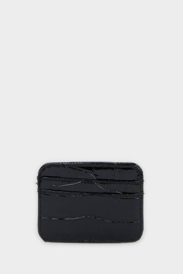 محفظة بطاقات حريمي جلد صناعي أسود