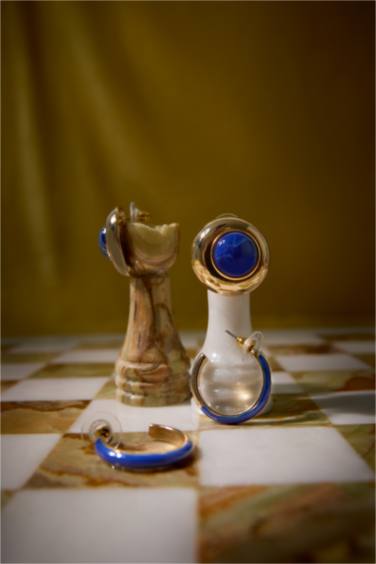 Lot de 2 Boucles d’oreilles dorées avec pierres bleues pour femme