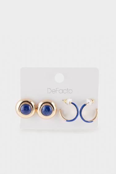 Lot de 2 Boucles d’oreilles dorées avec pierres bleues pour femme