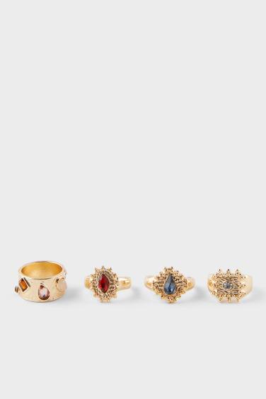 Kadın 4'lü Taşlı Gold Yüzük