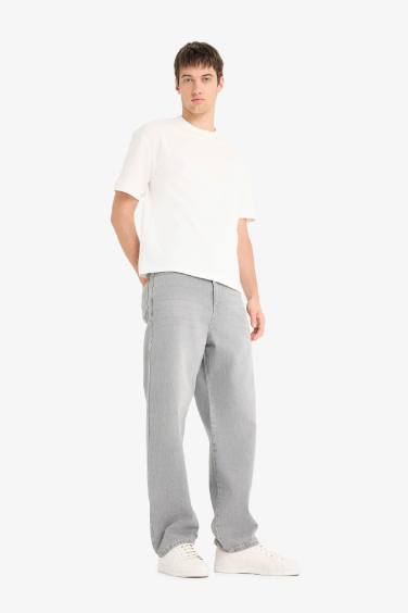 %100 Pamuk Baggy Fit Geniş Paça Jean Yıkamalı Pantolon