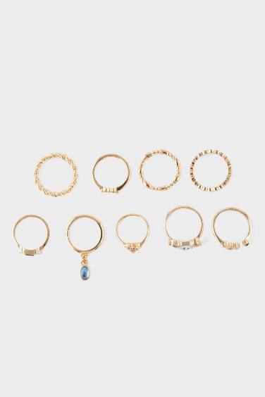 Lot de 9 Bagues dorées avec pierres pour femme