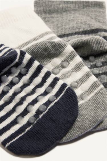 Erkek Bebek Kaydırmaz Taban 3'lü Pamuklu Uzun Çorap