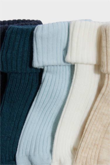 Erkek Bebek Kaydırmaz Taban 5'li Pamuklu Uzun Çorap