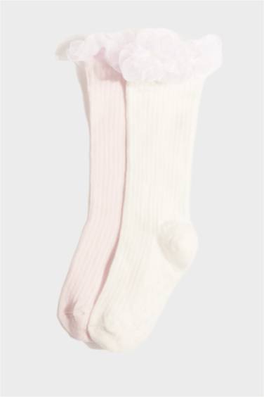 Kız Bebek Kaydırmaz Taban 2'li Pamuklu Diz Altı Çorap