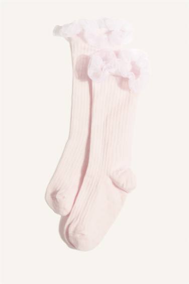 Kız Bebek Kaydırmaz Taban 2'li Pamuklu Diz Altı Çorap