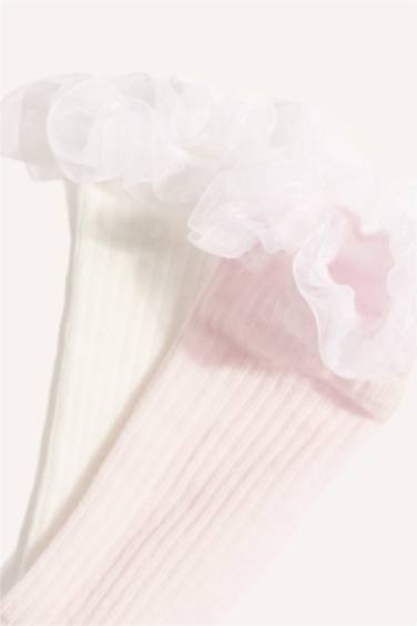 Kız Bebek Kaydırmaz Taban 2'li Pamuklu Diz Altı Çorap