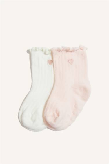 شرابات طويلة بناتي قطن مطرز - قطعتين