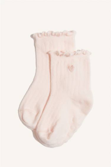 شرابات طويلة بناتي قطن مطرز - قطعتين