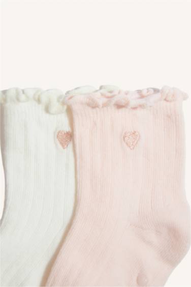 شرابات طويلة بناتي قطن مطرز - قطعتين