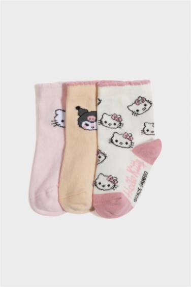 Kız Bebek Hello Kitty Kaydırmaz Taban 3'lü Pamuklu Uzun Çorap