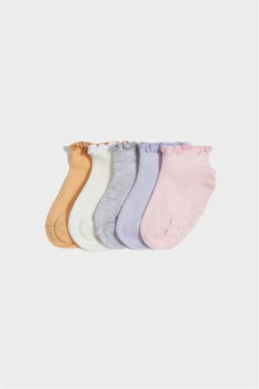 Kız Bebek Kaydırmaz Taban 5'li Pamuklu Patik Çorap