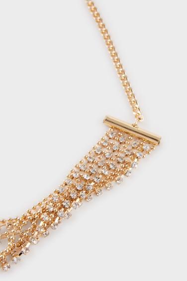 Woman Golden Necklace With Stones