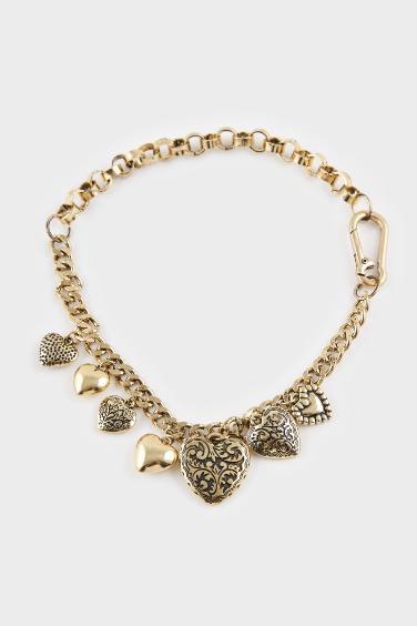 Woman Golden Necklace With Heart Charms