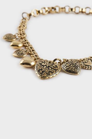 Woman Golden Necklace With Heart Charms
