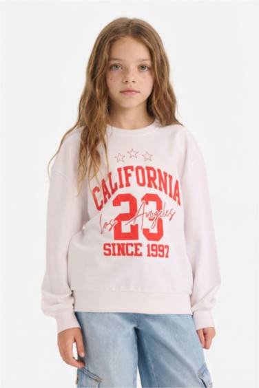 Girl Relax Fit Crew Neck Number Patterned Sweatshirt