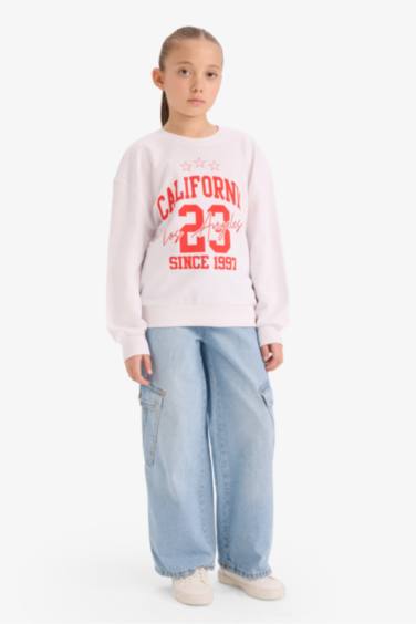 Sweatshirt imprimé au dos à col rond pour fille