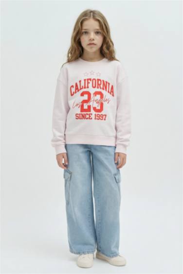 Girl Relax Fit Crew Neck Number Patterned Sweatshirt