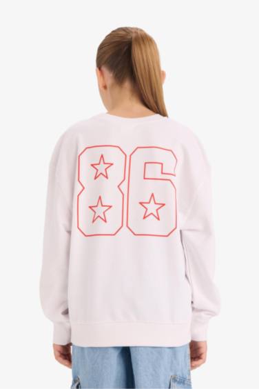Girl Relax Fit Crew Neck Number Patterned Sweatshirt
