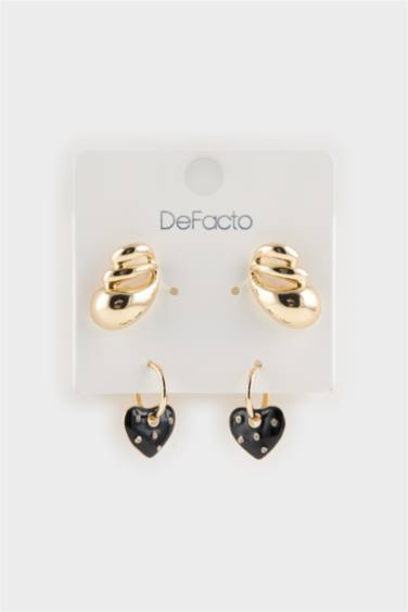 Kadın 2'li Kalpli Gold Küpe