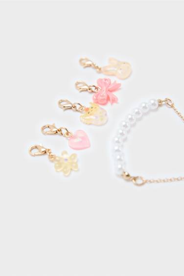 Kız Çocuk 6'lı Çıkarılabilir Charmlı İncili Bileklik