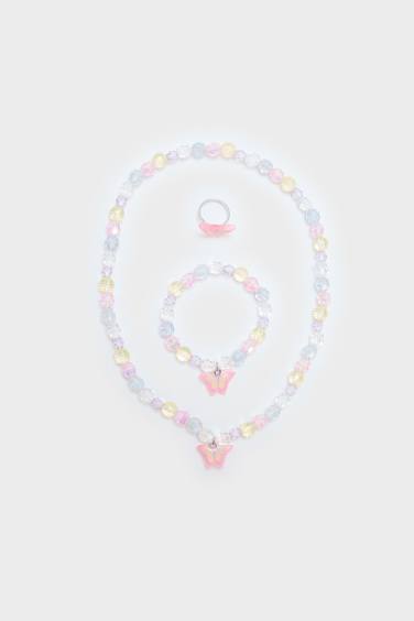 Kız Çocuk Renkli Kolye Küpe Bileklik Seti