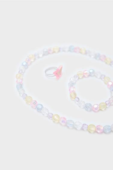 Kız Çocuk Renkli Kolye Küpe Bileklik Seti