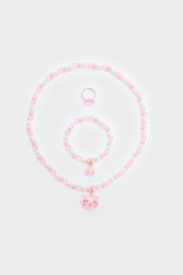 Kız Çocuk Renkli Kolye Küpe Bileklik Seti