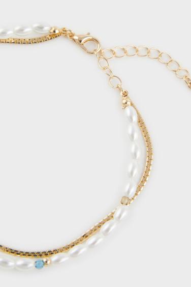 Kadın 2'li İncili Gold Halhal