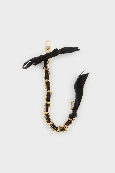 Kadın Siyah Kurdeleli Gold Charm Anahtarlık