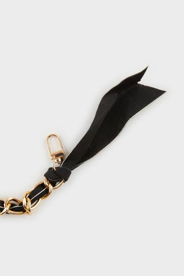 Kadın Siyah Kurdeleli Gold Charm Anahtarlık