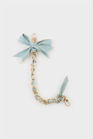 Kadın Mavi Kurdeleli Gold Charm Anahtarlık