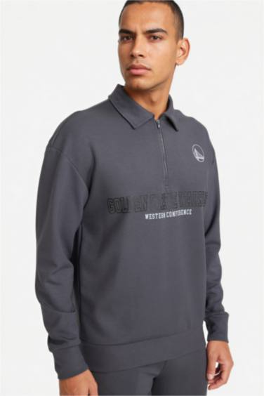 NBA Golden State Warrıors Boxy Fıt Polo Yaka Skuba Dalgıç Kumaş Sweatshirt