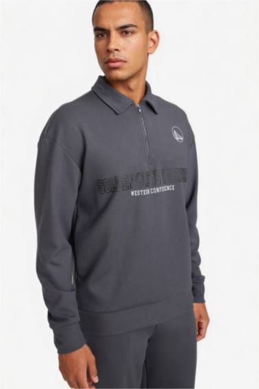 NBA Golden State Warrıors Boxy Fıt Polo Yaka Skuba Dalgıç Kumaş Sweatshirt