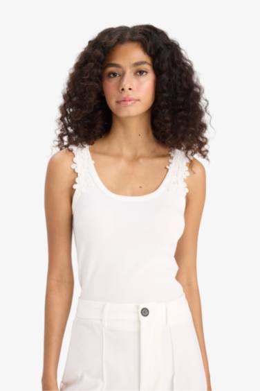 Slim Fit Ribana Round Collar Tank Top