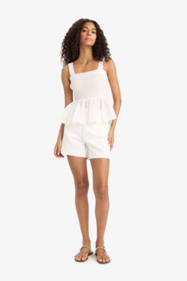 Pocketed White Gabardine Shorts