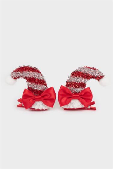 Kadın Yılbaşı Temalı Baston Şeker Figürlü 2'li Çıtçıtlı Toka