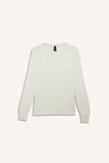 Regular Fit Yumuşak Dokulu Bisiklet Yaka Basic Düz Triko Kazak