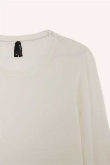 Regular Fit Yumuşak Dokulu Bisiklet Yaka Basic Düz Triko Kazak