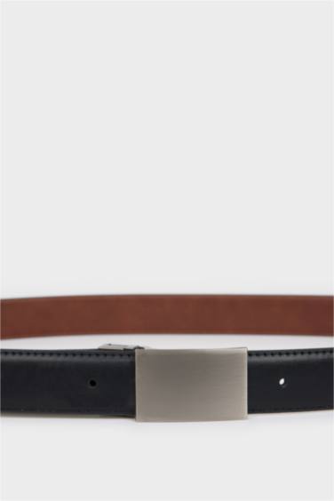 حزام جلد صناعي بمشبك مستطيل