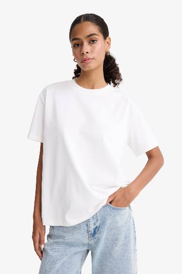 Regular Fit Bisiklet Yaka Basic Düz Premium Kısa Kollu Tişört