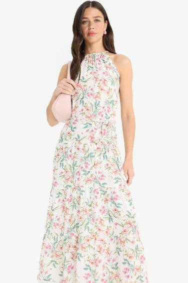 Crew Neck Floral Sleeveless Midi Dress